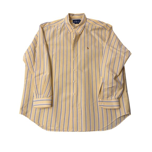Ralph Lauren Blake Yellow & Blue Striped 100% Cotton Button-Up Shirt XXL - Picture 1 of 6